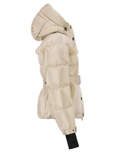 Moncler Grenoble Mondim Metallic Ski Jacket With Shearling Hood In Neutral