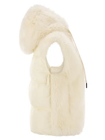Moncler Grenoble Arve Teddy Effect Fleece Padded Gilet With Hood In Neutral