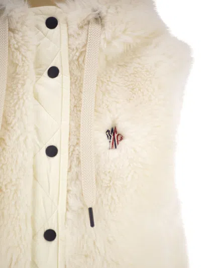 Moncler Grenoble Arve Teddy Effect Fleece Padded Gilet With Hood In Neutral