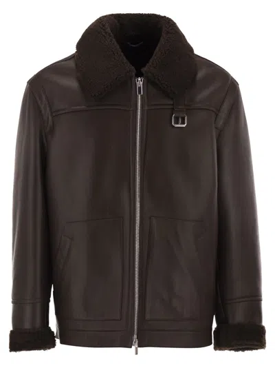Pt Torino Shearling-trim Leather Jacket In Brown