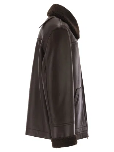 Pt Torino Shearling-trim Leather Jacket In Brown