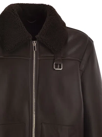 Pt Torino Shearling-trim Leather Jacket In Brown