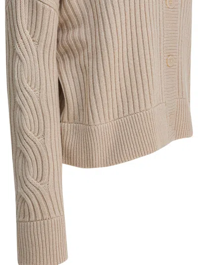 Max Mara Afelio Ribbed And Cable-knit Wool And Cashmere-blend Cardigan In Sand