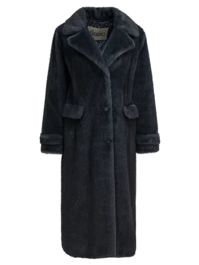 Herno Long Faux Fur Coat Jackets And Coats Grey In Black