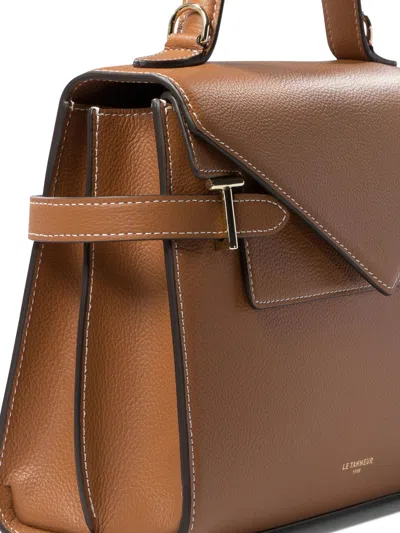 Le Tanneur Emilie Medium Double Flap Handbag Model In Grained Leather In Brown