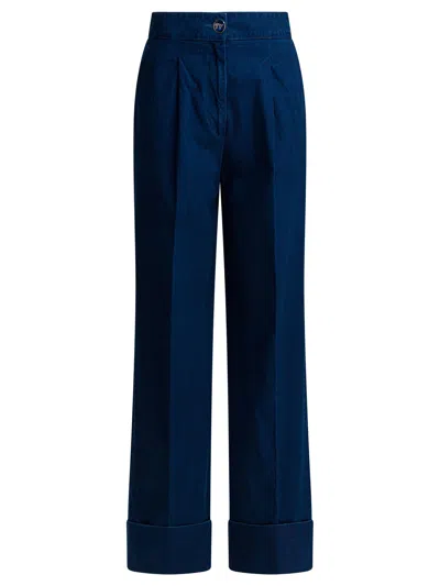Valentino Garavani Wide-leg Jeans With Pleats In Blue