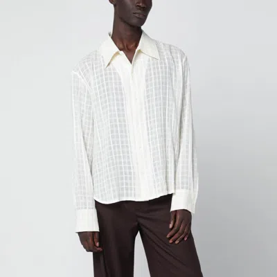 Séfr Ignacio Cotton Linen Checked Long Sleeve Shirt In White