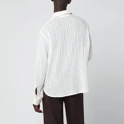 Séfr Ignacio Cotton Linen Checked Long Sleeve Shirt In White