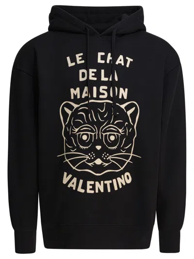 Valentino Jersey Felpa Le Chat De La Maison In Black