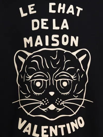 Valentino Jersey Felpa Le Chat De La Maison In Black