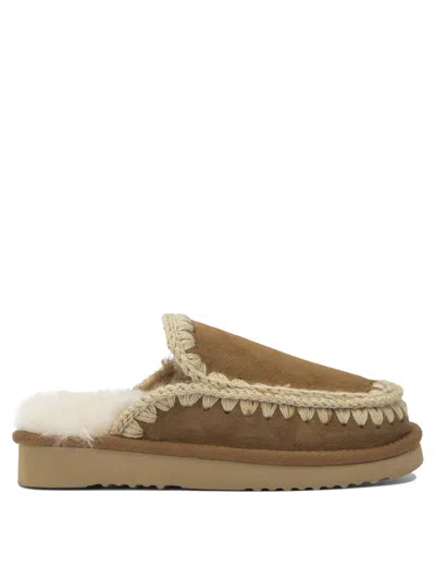Mou Beige Sheepskin Sandals In Nude