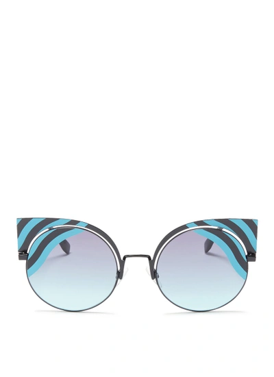 Shop Fendi 'hypnoshine' Stripe Metal Cat Eye Sunglasses