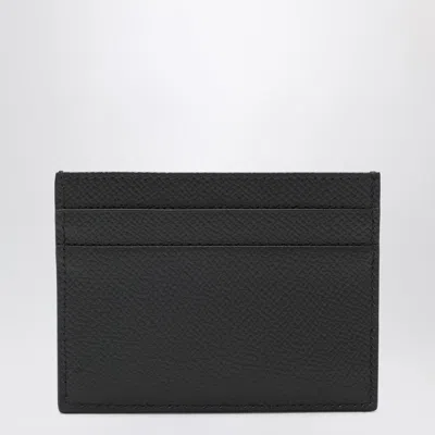 Dolce & Gabbana Black Leather Card Holder With Logo Plaque In Brown