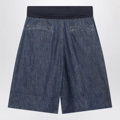 Valentino Garavani Denim Bermuda Shorts With Oversized Bow In Blue