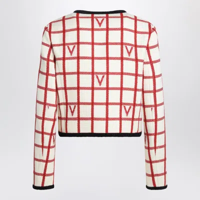 Valentino Ivory Jacket With Check Vlogo Pattern In Red