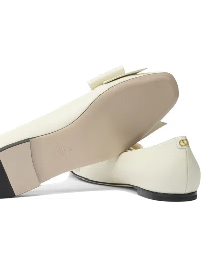 Valentino Leather Ballerinas Featuring Bow Detail In White