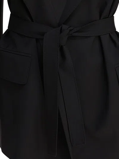 Max Mara Waist Belted Flap Pockets Notched Lapels In Black