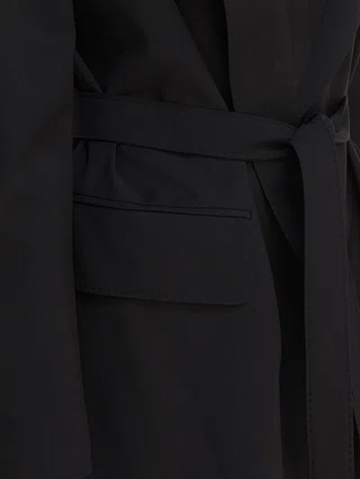 Max Mara Waist Belted Flap Pockets Notched Lapels In Black