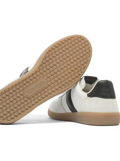 Tom Ford Low-top Calf Leather Sneakers With Contrasting Black Details In White