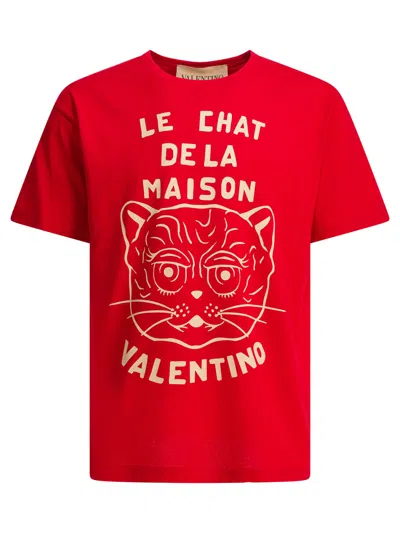 Valentino T-shirt With Chat De La Maison Print In Red
