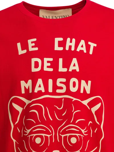 Valentino T-shirt With Chat De La Maison Print In Red