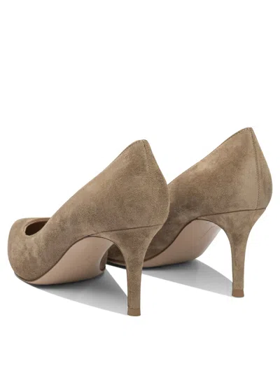 Gianvito Rossi Mid-height Beige Suede And Leather Heeled Shoes In Brown