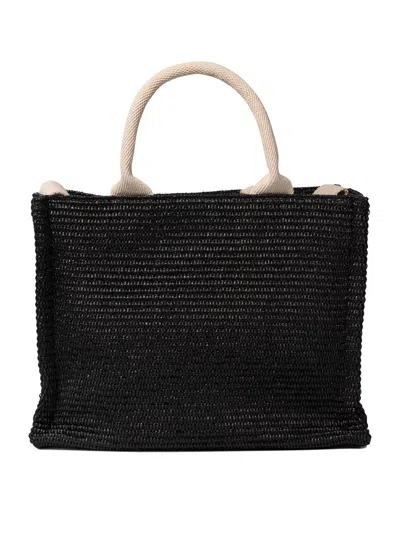 Marni Large Raffia Effect Tote Bag In Black