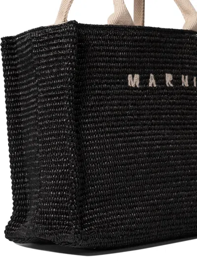 Marni Large Raffia Effect Tote Bag In Black