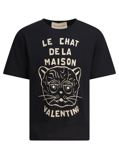 Valentino Black T-shirt With Le Chat De La Maison Print