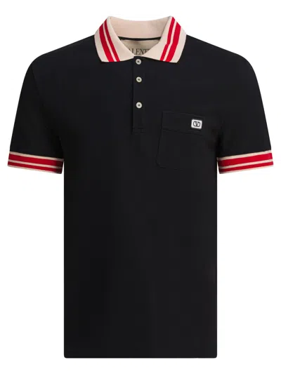 Valentino Garavani Cotton Short-sleeved Polo Shirt In Black
