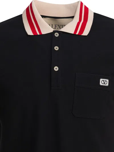 Valentino Garavani Cotton Short-sleeved Polo Shirt In Black