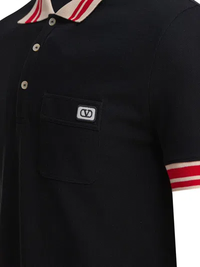 Valentino Garavani Cotton Short-sleeved Polo Shirt In Black