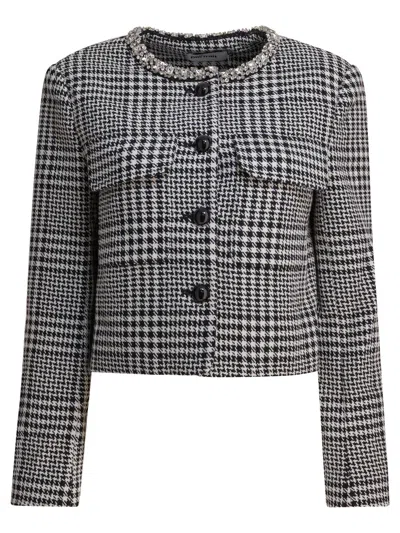 Self-portrait Self Portrait Houndstooth Blazer In Black