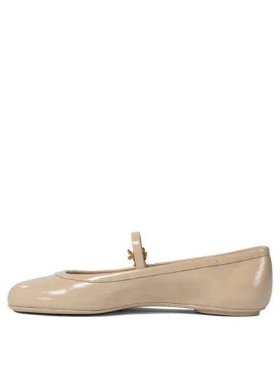 Gianvito Rossi Beige Leather Ballerinas With Buckle Strap In Neutral