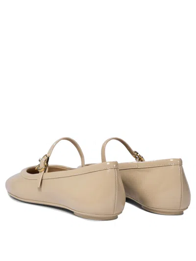 Gianvito Rossi Beige Leather Ballerinas With Buckle Strap In Neutral