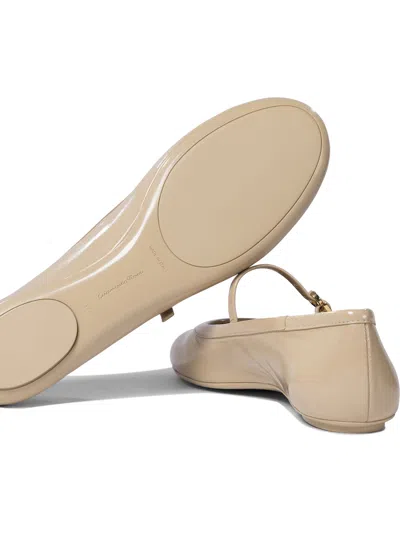 Gianvito Rossi Beige Leather Ballerinas With Buckle Strap In Neutral