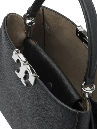 Tory Burch Eleanor Pebbled Leather Satchel Shoulder Bag In Black