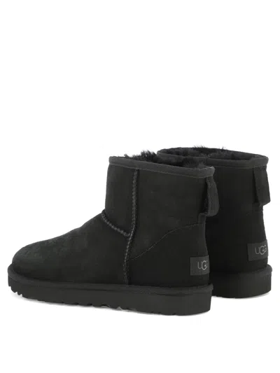Ugg Classic Mini Black Ankle Boots With Logo Patch On The Rear In Suede Woman