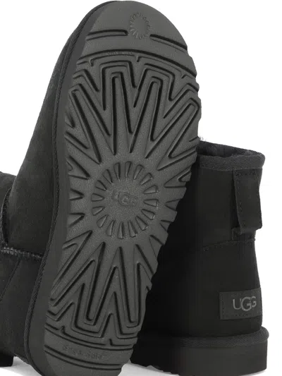 Ugg Classic Mini Black Ankle Boots With Logo Patch On The Rear In Suede Woman