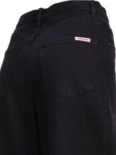 Self-portrait Logo Patch Straight-leg Jeans In Black