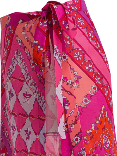 Pucci Patchwork Wrap Midi Skirt In Red