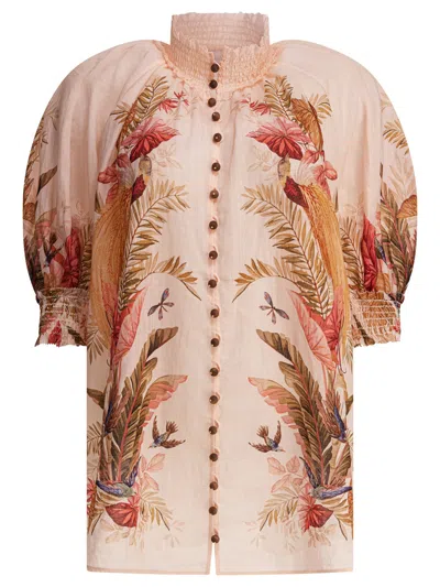 Zimmermann Ascension Billow Blouse Cream Palm Floral In Multi