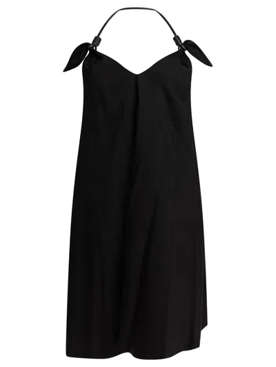 Loewe Halter Neck Sleeveless Flared Dress With Bow In Black
