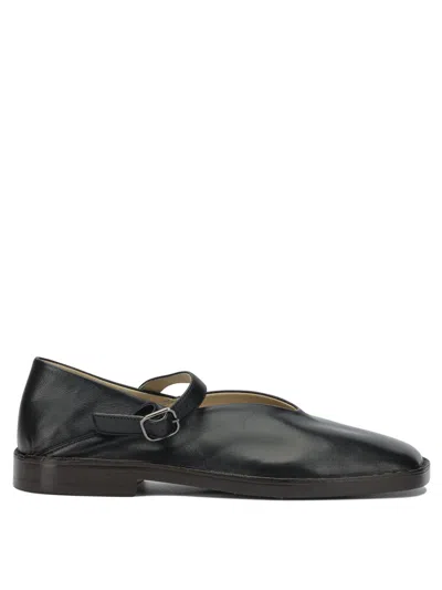 Lemaire Black Calf Leather Ballerina Shoes With Off-center Vamp