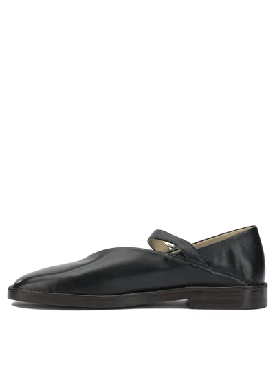 Lemaire Black Calf Leather Ballerina Shoes With Off-center Vamp
