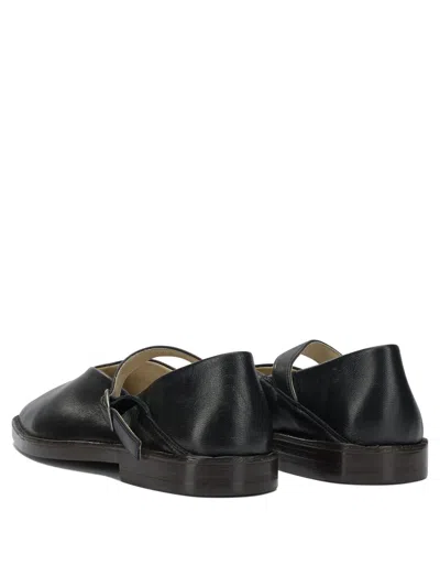 Lemaire Black Calf Leather Ballerina Shoes With Off-center Vamp