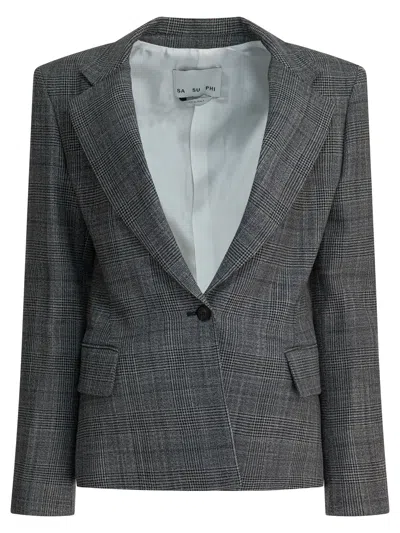 Sa Su Phi Checked Single-breasted Blazer In Gray