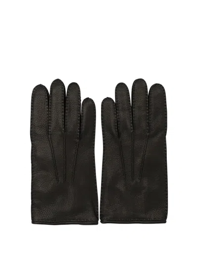 Restelli Premium Leather Gloves Featuring Button Detail In Black