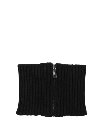 Sa Su Phi Ribbed Knit Scarf With Central Silver Zipper In Blue