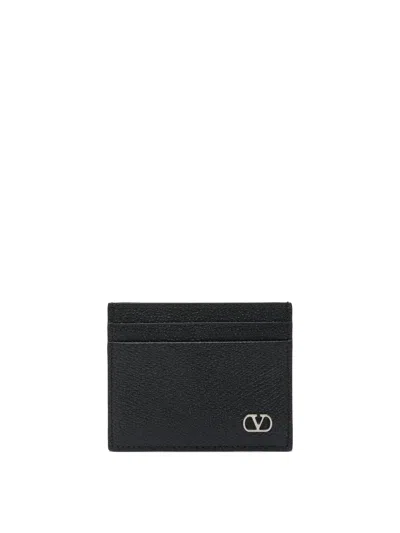 Valentino Garavani Vlogo Signature Garnet Calfskin Card Holder Accessories In Black